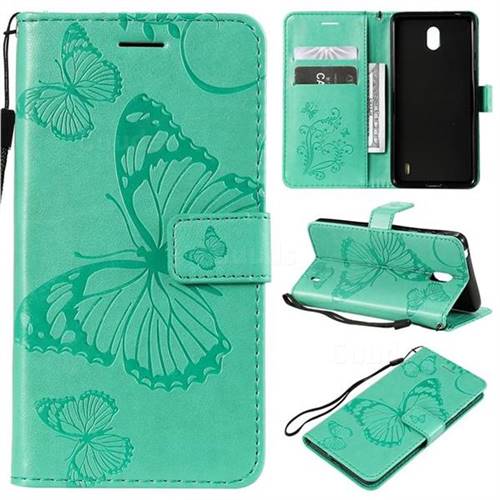 Embossing 3D Butterfly Leather Wallet Case for Nokia 1 Plus (2019) - Green