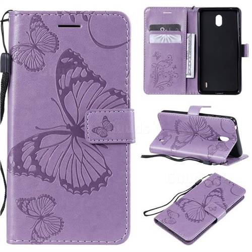 Embossing 3D Butterfly Leather Wallet Case for Nokia 1 Plus (2019) - Purple