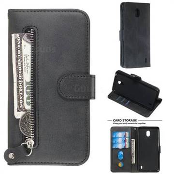 Retro Luxury Zipper Leather Phone Wallet Case for Nokia 1 Plus (2019) - Black