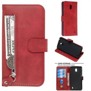 Retro Luxury Zipper Leather Phone Wallet Case for Nokia 1 Plus (2019) - Red