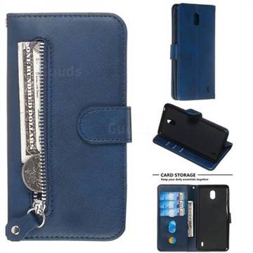 Retro Luxury Zipper Leather Phone Wallet Case for Nokia 1 Plus (2019) - Blue