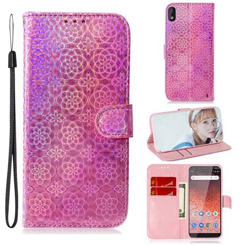 Laser Circle Shining Leather Wallet Phone Case for Nokia 1 Plus (2019) - Pink