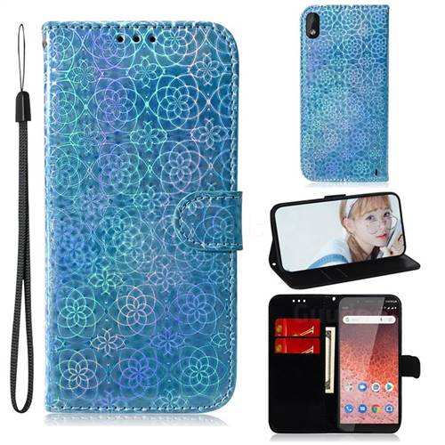 Laser Circle Shining Leather Wallet Phone Case for Nokia 1 Plus (2019) - Blue