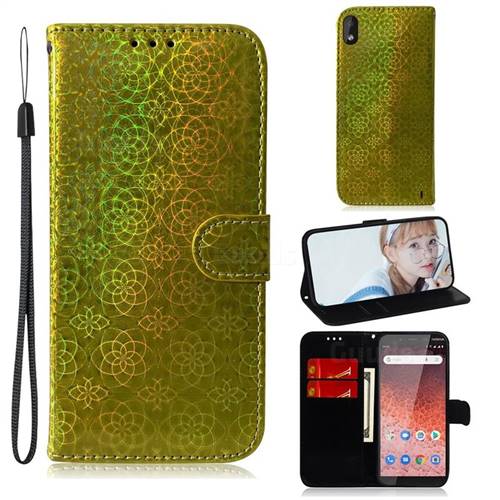 Laser Circle Shining Leather Wallet Phone Case for Nokia 1 Plus (2019) - Golden