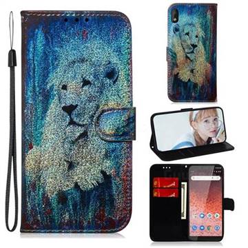 White Lion Laser Shining Leather Wallet Phone Case for Nokia 1 Plus (2019)