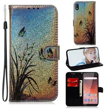 Butterfly Orchid Laser Shining Leather Wallet Phone Case for Nokia 1 Plus (2019)
