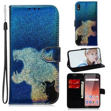 Cat and Leopard Laser Shining Leather Wallet Phone Case for Nokia 1 Plus (2019)