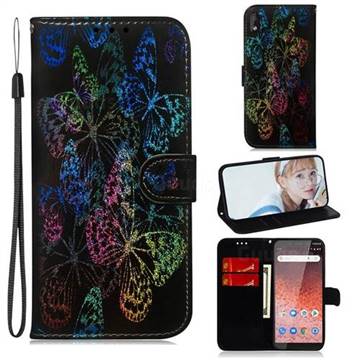 Black Butterfly Laser Shining Leather Wallet Phone Case for Nokia 1 Plus (2019)