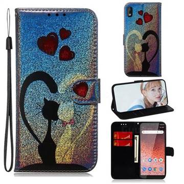 Love Cat Laser Shining Leather Wallet Phone Case for Nokia 1 Plus (2019)