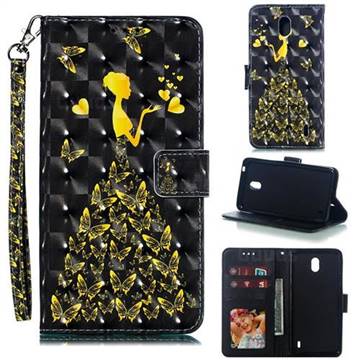 Golden Butterfly Girl 3D Painted Leather Phone Wallet Case for Nokia 1 Plus (2019)