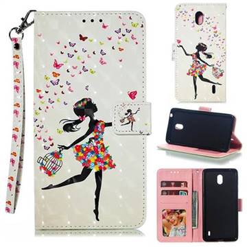 Flower Girl 3D Painted Leather Phone Wallet Case for Nokia 1 Plus (2019)