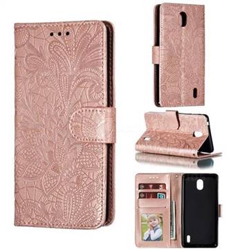 Intricate Embossing Lace Jasmine Flower Leather Wallet Case for Nokia 1 Plus (2019) - Rose Gold