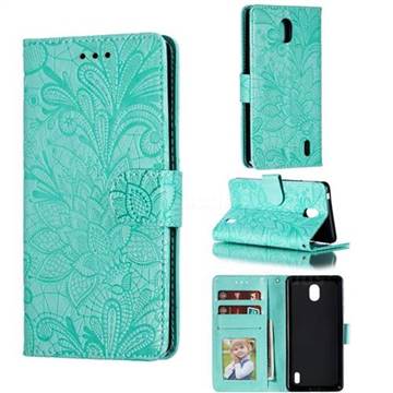 Intricate Embossing Lace Jasmine Flower Leather Wallet Case for Nokia 1 Plus (2019) - Green