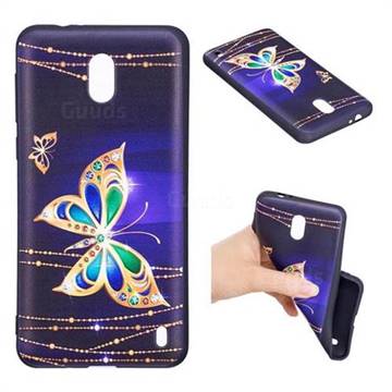 Golden Shining Butterfly 3D Embossed Relief Black Soft Back Cover for Nokia 2