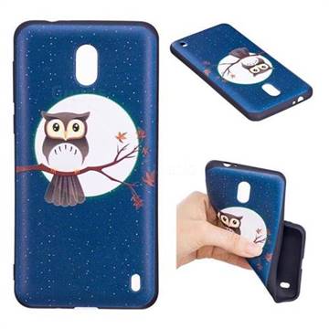 Moon and Owl 3D Embossed Relief Black Soft Back Cover for Nokia 2