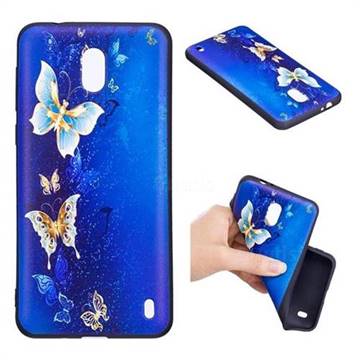 Golden Butterflies 3D Embossed Relief Black Soft Back Cover for Nokia 2