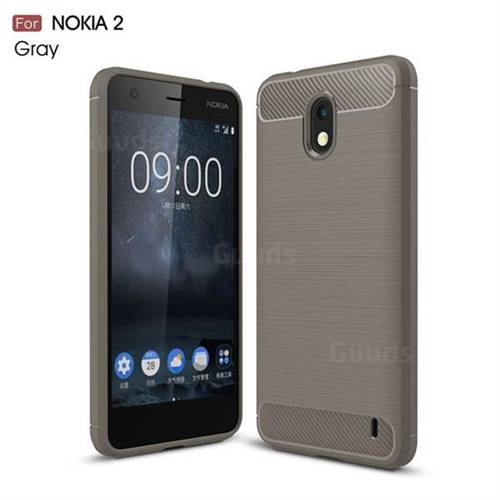 Luxury Carbon Fiber Brushed Wire Drawing Silicone TPU Back Cover for Nokia 2 - Gray