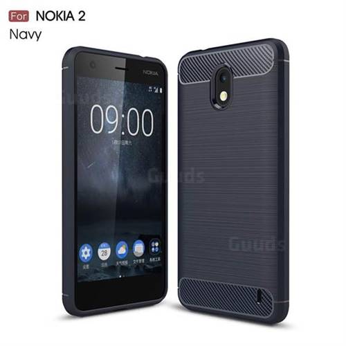 Luxury Carbon Fiber Brushed Wire Drawing Silicone TPU Back Cover for Nokia 2 - Navy