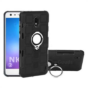 Ice Cube Shockproof PC + Silicon Invisible Ring Holder Phone Case for Nokia 2 - Black