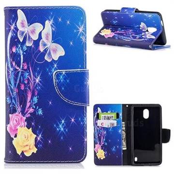 Yellow Flower Butterfly Leather Wallet Case for Nokia 2