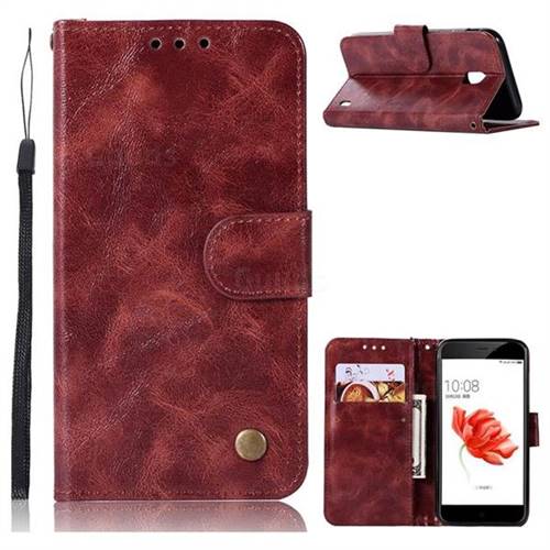 Luxury Retro Leather Wallet Case for Nokia 2 - Wine Red