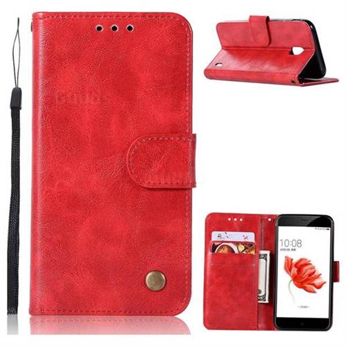 Luxury Retro Leather Wallet Case for Nokia 2 - Red