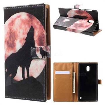 Moon Wolf Leather Wallet Case for Nokia 2