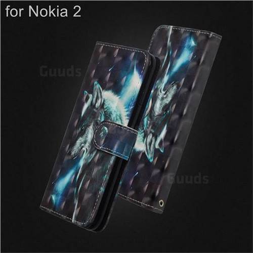 Snow Wolf 3D Painted Leather Wallet Case for Nokia 2