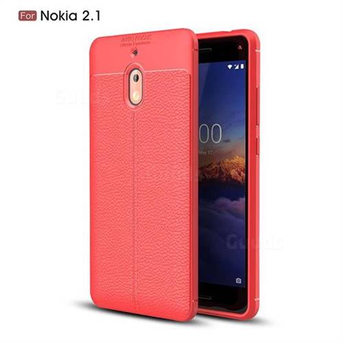 Luxury Auto Focus Litchi Texture Silicone TPU Back Cover for Nokia 2.1 - Red