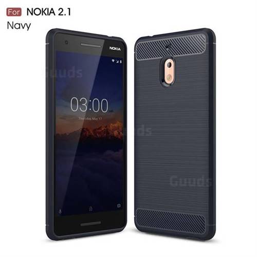 Luxury Carbon Fiber Brushed Wire Drawing Silicone TPU Back Cover for Nokia 2.1 - Navy