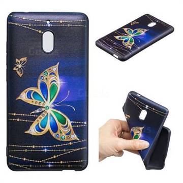 Golden Shining Butterfly 3D Embossed Relief Black Soft Back Cover for Nokia 2.1