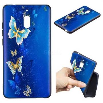 Golden Butterflies 3D Embossed Relief Black Soft Back Cover for Nokia 2.1