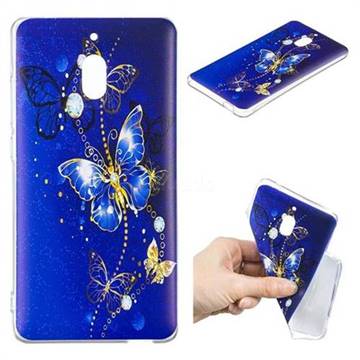 Gold and Blue Butterfly Super Clear Soft TPU Back Cover for Nokia 2.1