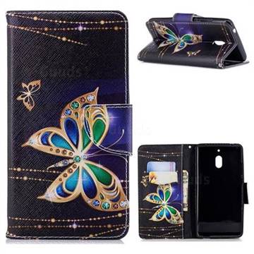 Golden Shining Butterfly Leather Wallet Case for Nokia 2.1