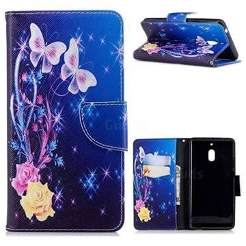 Yellow Flower Butterfly Leather Wallet Case for Nokia 2.1