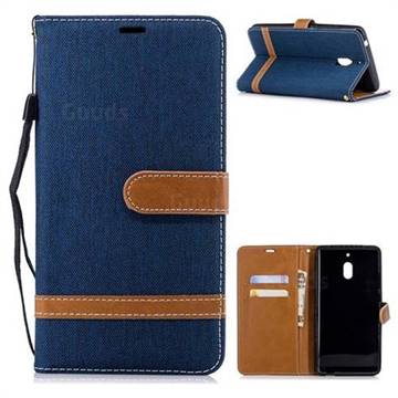 Jeans Cowboy Denim Leather Wallet Case for Nokia 2.1 - Dark Blue