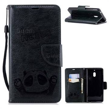 Embossing Hello Panda Leather Wallet Phone Case for Nokia 2.1 - Seagreen
