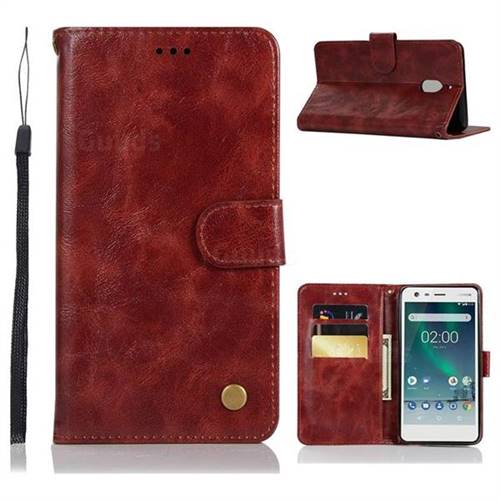 Luxury Retro Leather Wallet Case for Nokia 2.1 - Wine Red