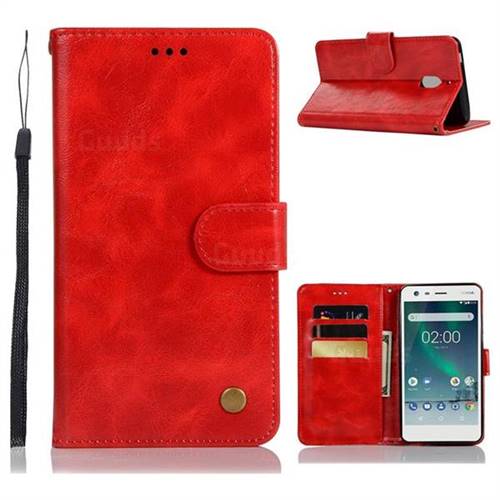 Luxury Retro Leather Wallet Case for Nokia 2.1 - Red