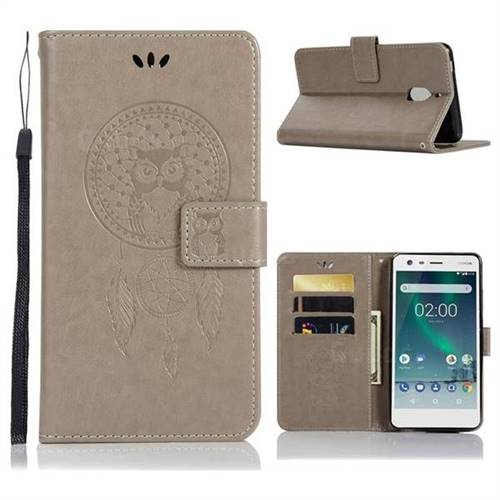 Intricate Embossing Owl Campanula Leather Wallet Case for Nokia 2.1 - Grey