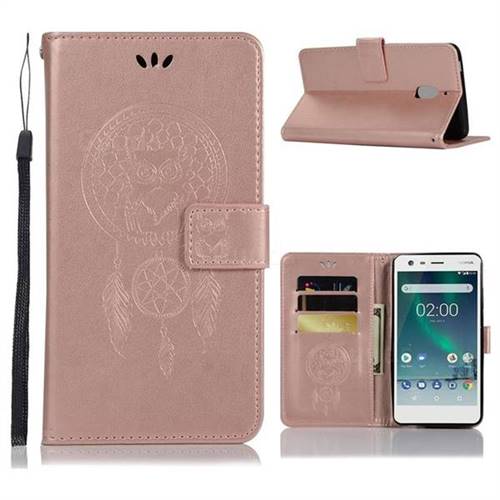 Intricate Embossing Owl Campanula Leather Wallet Case for Nokia 2.1 - Rose Gold