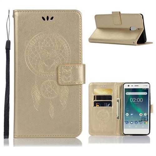 Intricate Embossing Owl Campanula Leather Wallet Case for Nokia 2.1 - Champagne