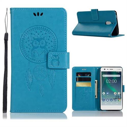 Intricate Embossing Owl Campanula Leather Wallet Case for Nokia 2.1 - Blue