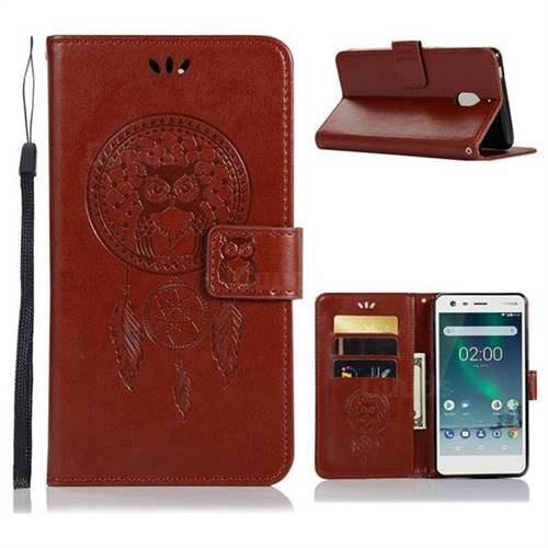 Intricate Embossing Owl Campanula Leather Wallet Case for Nokia 2.1 - Brown