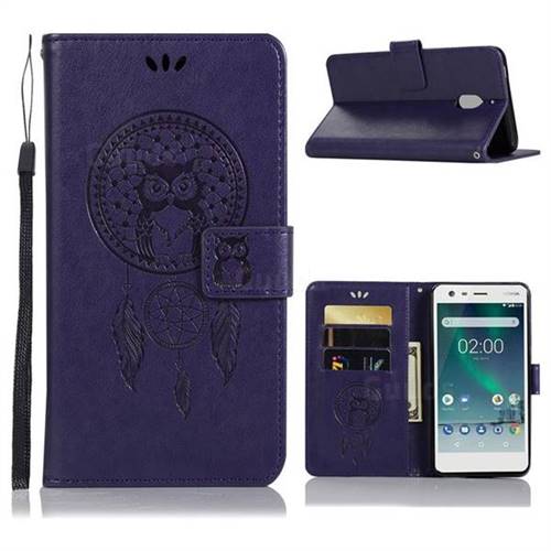 Intricate Embossing Owl Campanula Leather Wallet Case for Nokia 2.1 - Purple