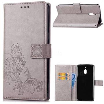 Embossing Imprint Four-Leaf Clover Leather Wallet Case for Nokia 2.1 - Grey