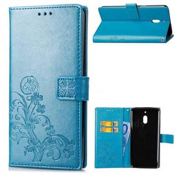 Embossing Imprint Four-Leaf Clover Leather Wallet Case for Nokia 2.1 - Blue