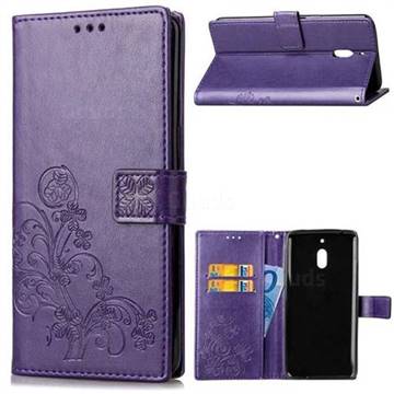 Embossing Imprint Four-Leaf Clover Leather Wallet Case for Nokia 2.1 - Purple