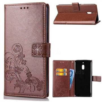Embossing Imprint Four-Leaf Clover Leather Wallet Case for Nokia 2.1 - Brown