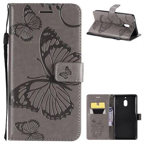 Embossing 3D Butterfly Leather Wallet Case for Nokia 2.1 - Gray